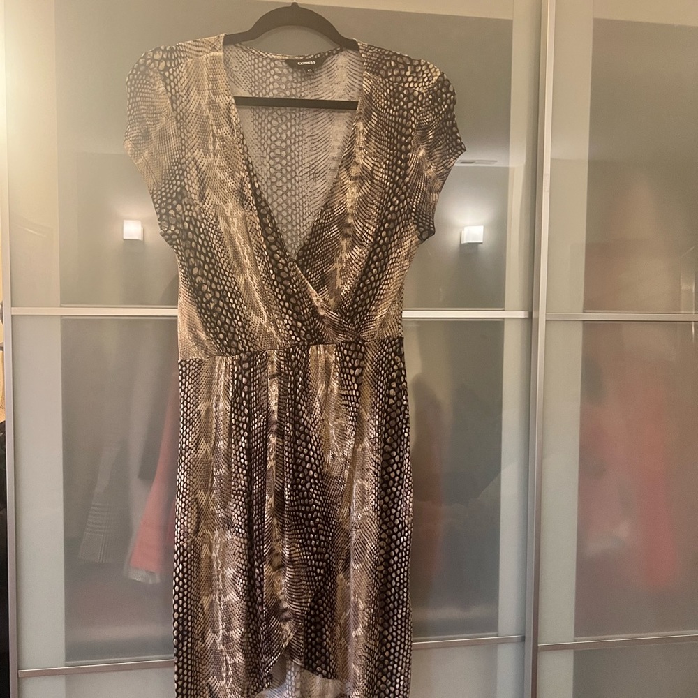 Faux wrap mini reptile dress
